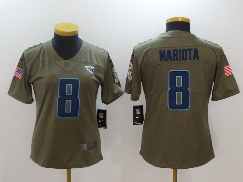 Women Tennessee Titans #8 Mariota Nike Olive Salute To Service Limited NFL Jerseys->->Women Jersey